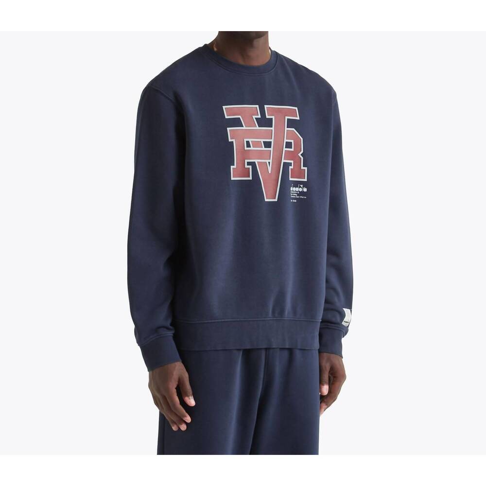 NEW DIADORA unisex run valley crew sweatshirt in blue denim
